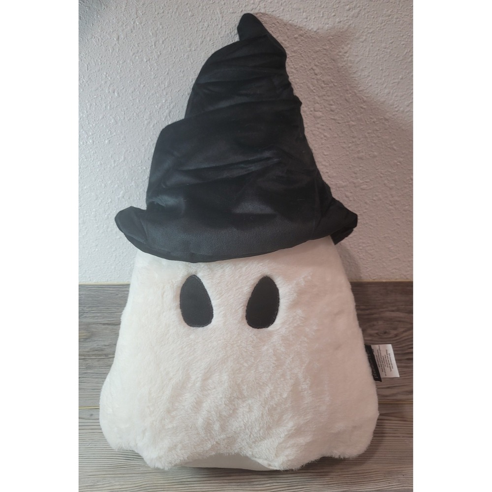 Large Ghost Plush with witches Hat Pillow Deco Halloween Scary 20in tall NEW